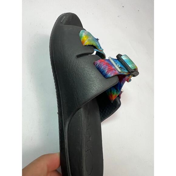 Chaco Kids Tie-Dye Slide Sandals, Black Sole, Adjustable Outdoor Summer Slip-Ons - Picture 10 of 10